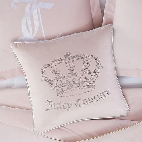 Juicy Couture - Decorative Accent Pillow, Velvet Rhinestone Crown, Premium Reversible Throw Pillow, Living Room and Bedroom Décor, Measures 20" x 20", Pink Blush thumbnail 6