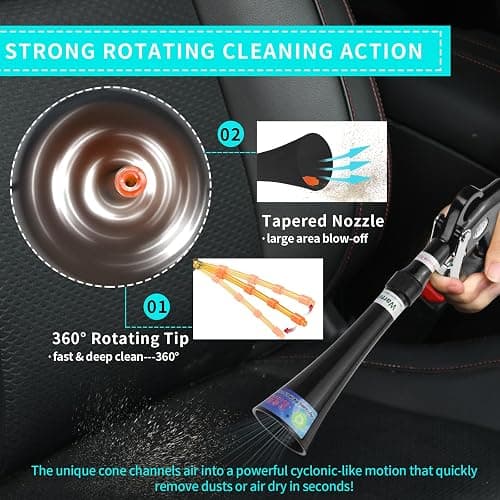 GOCCIDA Tornado Dry Cleaning Gun with Brass Adjustable Air Flow Nozzle,Air Blower Gun Quickly Blasts Dirt and Dust from Surface Works with Air Compressor Black thumbnail 4