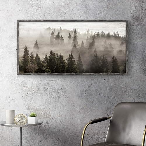 Foggy Forest Wooden Wall Art: Landscape Mountain Artwork Prints with Wooden Framed for Living Room (40”W x 20”H, Multi-Sized) thumbnail 4