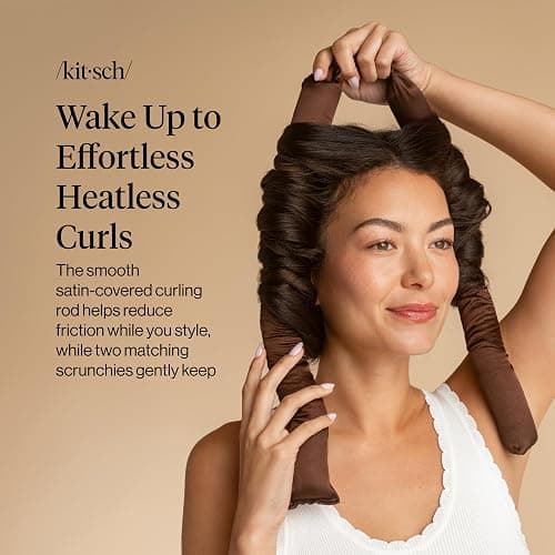 Kitsch Satin Heatless Curler Set, No Heat Damage Styling - Chocolate | Heatless Curls Overnight w/34 " Hair Waver & 2 Satin Scrunchies, Comfortable Hair Curlers to Sleep in for Frizz-Free Hair thumbnail 2