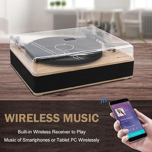 Vinyl Record Player 3-Speed Belt-Drive Turntable with Stereo Speakers and USB Play&Recording (Light Wood) thumbnail 5
