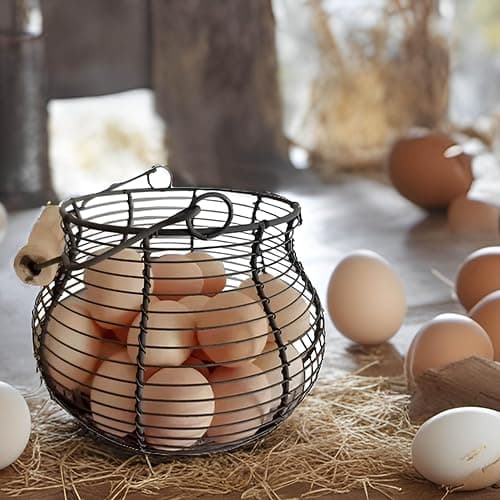 LINCOUNTRY. Farmhouse Wire Egg Baskets for Gathering Fresh Egg With Handle, Round Metal Chicken Basket Collecting Fresh Egg Holder, Vintage Style for Countertop Kitchen thumbnail 5