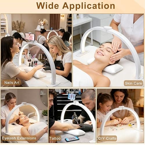 Half Moon Light for Nail Desk 29", Foldable LED Nail Desk Lamp With Rotatable Phone Holder Arch Light, Nail Tech Light Dimmable With 3 Color Mode &10 Brightness for Nail Tech,Eyelash,Tattoo& Salon Use thumbnail 8
