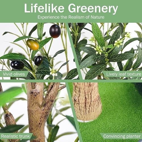 Caxchiling Faux Olive Tree 6FT, Artificial Potted Tree with Planter, Silk Plants Indoor Outdoor, Lifelike Olive Plants with Natural Wood Trunk, Fruits and Buds, Home Office Decor, 1 Pack thumbnail 4
