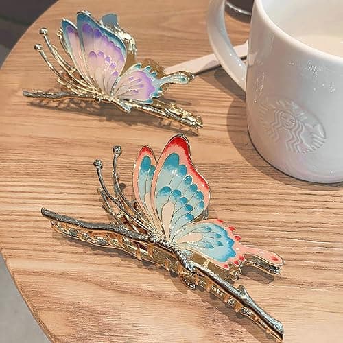 Large Non-Slip Metal Sparkly Butterfly Hair Jaw Clips for Women - Strong Hold Cute Hair Claws, Headwear Gifts (2Pcs) thumbnail 4