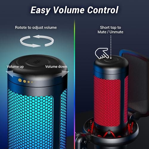 Gaming USB Microphone Set for PC, TONOR RGB Condenser Mic with Boom Arm Quick Mute, RGB Lighting, Pop Filter, Shock Mount, Gain Control for Streaming Podcasting Recording Discord Twitch YouTube TC310+ thumbnail 6
