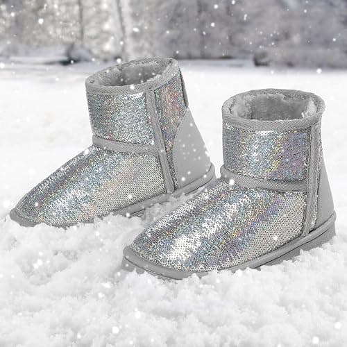 K KomForme Girls Winter Boots Sparkle Sequins Warm Snow Shoes Fur Lined Lightweight Comfy (Toddler/Little Kids/Big Kids) thumbnail 2
