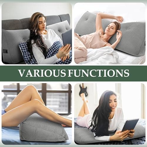 Huatean Home Soft Headboard Pillow Queen Size, Wall Backrest Wedge Pillow Headboard Queen, Reading Backboard Pillows, Large Dorm Daybed Bolster Pillows for Back Support with Removable Cover, Gray thumbnail 6