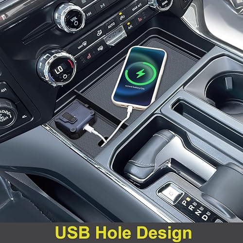PIMCAR Center Console Organizer for 2021-2026 Ford F150 & 2022-2025 F150 Lightning XLT Pro Hidden Storage Tray with USB Hole Interior Accessories (Fits into The Open Pocket in Front of The Shifter) thumbnail 7