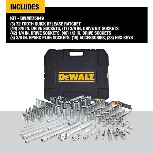 DEWALT 192 Pcs. Mechanics Tool Set, 1/2, 1/4, 3/8 Socket Set, SAE and Metric Socket Wrench Set, Hard Shell Tool Box (DWMT75049) thumbnail 2