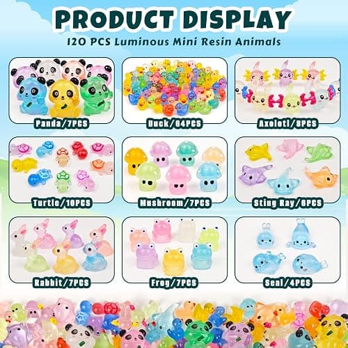 120 Pcs Luminous Mini Resin Animals Glow in The Dark Small Little Tiny Resin Figurines Ducks Axolotls Pandas Garden Miniature Figures for Crafts Micro Landscape Decoration Fairy Garden Accessories thumbnail 4