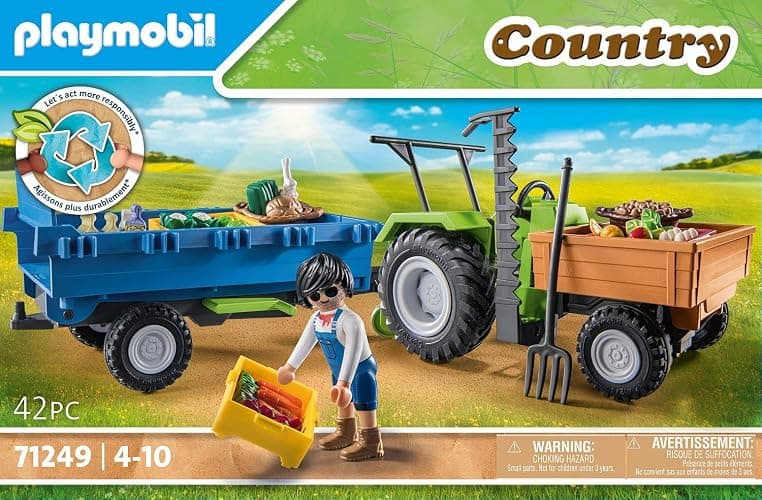 PLAYMOBIL Country 71249 Traktor mit Hänger inkl. Transportboxen, Grüner Trecker für den Bio-Bauernhof, Nachhaltiges Spielzeug für Kinder ab 4 Jahren thumbnail 6