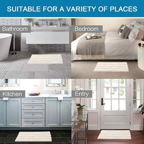 Bathroom Rugs Bath Rug Set 2 Piece Bathroom Contour Rug Toilet Mat Sets Non Slip Contour Bath Rug Set Ultra Thick Water Absorbent Striped Bath Mats Washable(47" x 17" Plus 20" x 20" U, Black) - 20" x 32" Plus 17" x 24" Stone Blue thumbnail 6
