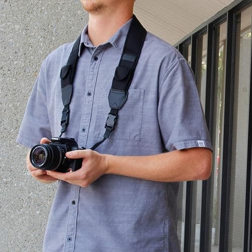 USA Gear TrueSHOT Camera Strap Neoprene Camera Straps - Padded Neck Strap, Pockets, and Quick Release Buckles - Compatible with Canon, Nikon, Sony and More DSLR and Mirrorless Cameras (Black) thumbnail 6