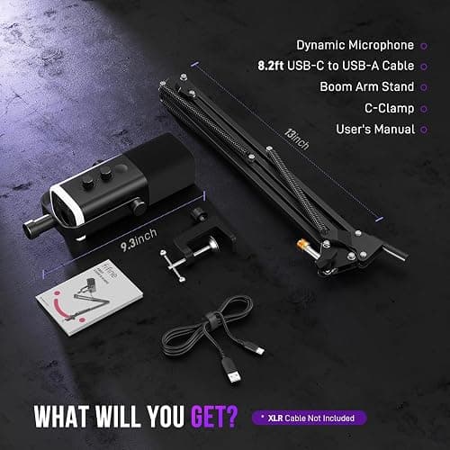 FIFINE XLR/USB Gaming Microphone Set, Dynamic PC Mic for Streaming Podcasting, Computer RGB Mic Kit with Boom Arm Stand, Mute Button, Headphones Jack, for Recording Vocal Voice-Over-AmpliGame AM8T thumbnail 9