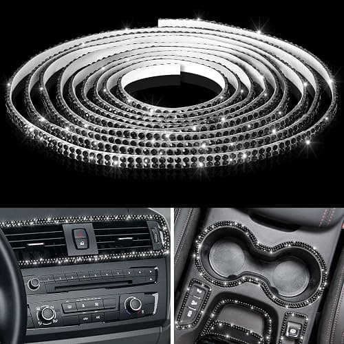 Kingdder 16.4Ft Bling Car Trim Self Adhesive Glitter Crystal Rhinestone Car Interior Exterior Accessories for Women DIY Line Molding Stickers for Auto Dashboard Diamond Ribbon Strips Decor (Black) - Image 1