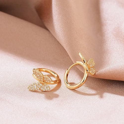 Cubic Zirconia Huggie Earrings 14k Gold Plated Tiny Earrings Small Simple Handmade Hypoallergenic Everyday Jewelry thumbnail 3