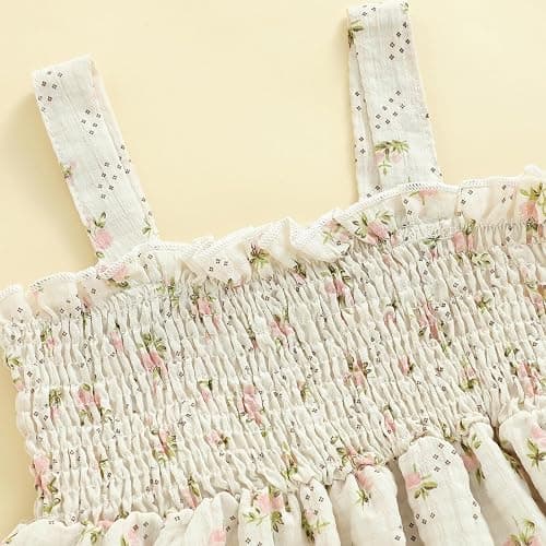 Hibabying Toddler Baby Girl Clothes Sleeveless Smocked Ruffle Tank Tops and Long Pants Summer Little Girls Outfits thumbnail 6