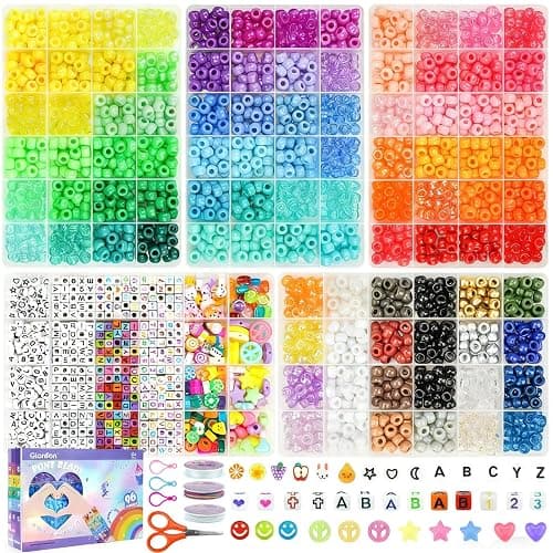 Gionlion 96 Colors 3550 Pcs Pony Beads Bracelet Making Kit, 5 Boxes Friendship Bracelet Kit with Letter Beads 6x9mm Rainbow Kandi Bead for Bracelets Jewelry Keychain Making Kit, Crafts Gifts for Kids - Image 1
