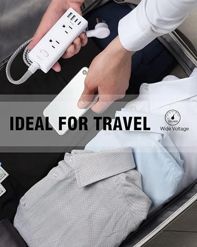 Power Strip Surge Protector - One Beat 6 Widely Outlets with 4 USB Ports (2 USB C), 5 Ft Extension Cord Flat Plug, Wall Mount Outlet Extender Small Power Strip for Travel Home Office College Dorm Room thumbnail 7