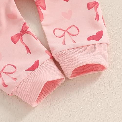 FYBITBO Toddler Baby Girl Valentines Day Outfit Heart Embroidery Long Sleeve Ruffle Sweatshirt Pants Set 2Pcs Spring Clothes thumbnail 5