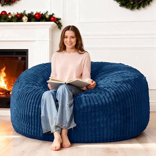 HABUTWAY 5FT Bean Bag Chair, 5' Large Bean Bag Chairs for Adults with Removable Stripe Plush Cover, Memory Foam Beanbag Chair for Living Room Bedroom Dorm (Blue) - Image 1