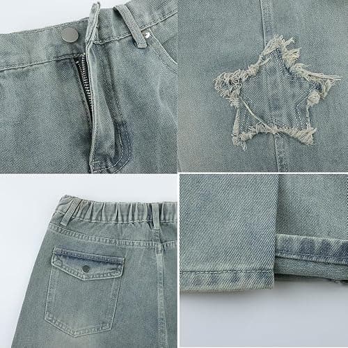 AULKEEP Womens Star Print Gradient Jeans Loose Ripped Graphic Pants Punk High Waist Bottom Jeans with Pocket thumbnail 6