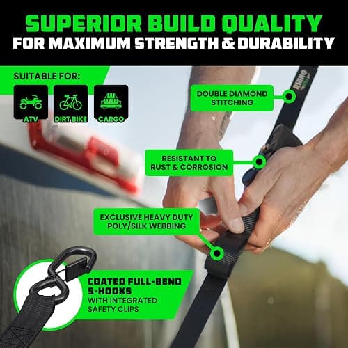 Rhino USA Ratchet Straps Tie Downs (4-Pack) - 1 Inch x 15 Feet (1,823lb Break Strength) - Ultimate Tie Down Straps with Safety S Hooks - for Trucks, Cargo, Moving, Appliances - Black thumbnail 3