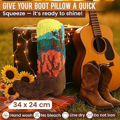 Cowboy Boot Pillow for Western & Farmhouse Decor – 3D Embroidered Velvet Cowboy Throw Pillow with Resilient Fill for Boho & Preppy Room Decor –14x10 Decorative Western Throw Pillows with Cactus Design thumbnail 6