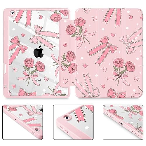 Tuiklol for iPad 10.2 case 2021 Gen 9th Release Built in Pencil Holder - Trifold Stand-Auto Wake/Sleep TPU Protection Stand Clear Back Cover for 2020 2019 [8th/7th] iPad 10.2 Case, Bow & Rose thumbnail 8