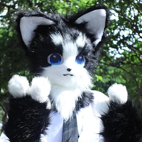 HAOAN Animal Furry Fursuit Head Mask Plush Cat Fox Mask Costume Props for Halloween Cosplay Party thumbnail 4