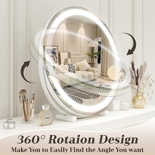 ROLOVE Makeup Mirror with Lights, 18 Inch Vanity Mirror with Lights, Lighted Makeup Mirror, Smart Touch Control Round Lighted Vanity Mirror, Tabletop ＆ Desk Mirror, Gifts for Women, Wife, Mom, Girls thumbnail 8
