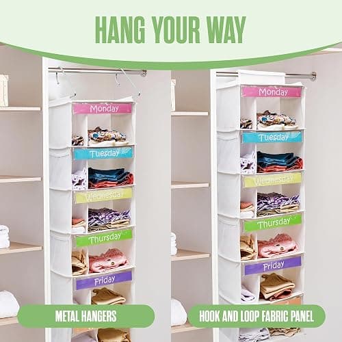 Kids Clothes Organizer, Weekly Clothes Organizer for Kids, Weekday, 6 Shelf | Houseables Outfit Organizers, Closet Daily Outfit Storage, Monday through Friday Clothing, Day of the Week, School, Hanging thumbnail 5