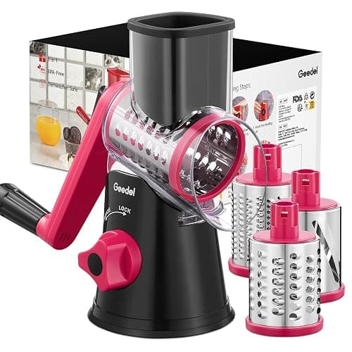 Geedel Rotary Cheese Grater, Kitchen Mandoline Vegetable Slicer with 3 Interchangeable Blades, Easy to Clean Rotary Grater Slicer for Fruit, Vegetables, Nuts - Image 1