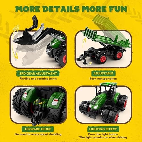Remote Control Tractor Toy with Trailer | Metal Front Loader Farm Vehicle Set with Lights & 8-Wheel Design, RC Tractor Truck for Boys & Girls Ages 3-9, Fun Farm Toy Gift for Toddlers & Kids thumbnail 3