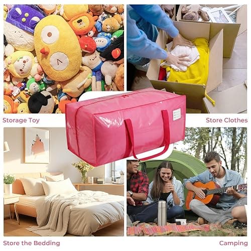 VTSVTS 8 Pack Extra Heavy Duty Large Moving Bags with Comfortable Handle & Strong Zipper,Storage Totes for Space Saving Moving Storage College Supplies Alternative to Moving Box,Pink thumbnail 7