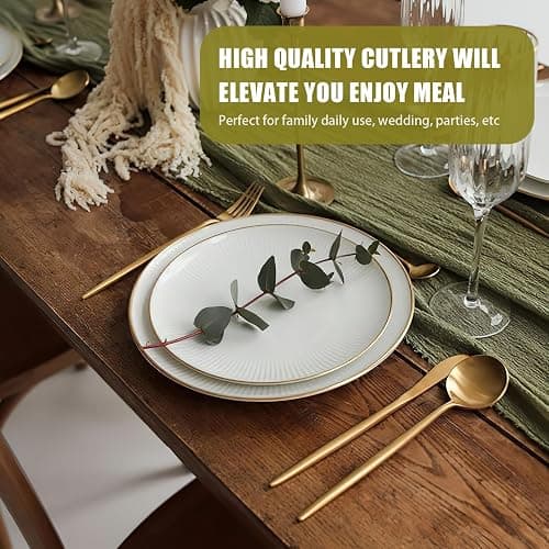 40 Piece Gold Silverware Set for 8, Terlulu Stainless Steel Flatware Set, Gold Cutlery Set Utensils Set, Tableware Include Forks Knives Spoons for Home Kitchen Restaurant Wedding, Satin Finish thumbnail 7