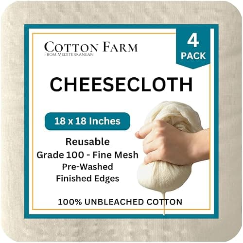 Cotton Farm Grade 100 Cheese Cloths for Straining & Cooking, 18 × 18 Inch, 100% Unbleached Cotton Cheesecloth, Butter Muslin, Finished Edge, Reusable & Pre-Washed - Image 1