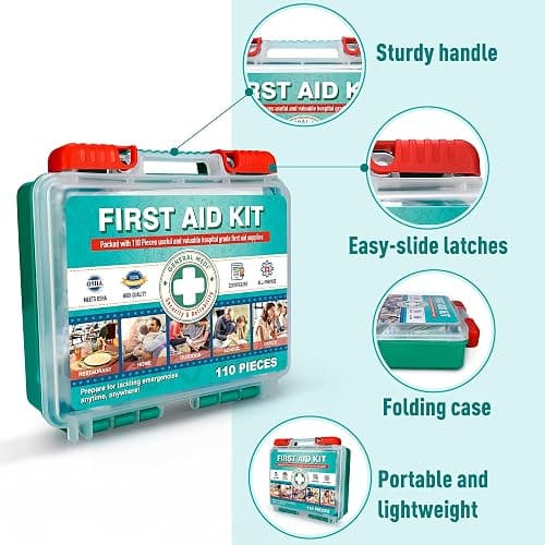 General Medi 110 Pieces Small First Aid Kit - HardCase First Aid Box - Contains Premium Medical Supplies for Travel, Home, Office, Vehicle, Camping, Workplace & Outdoor thumbnail 4