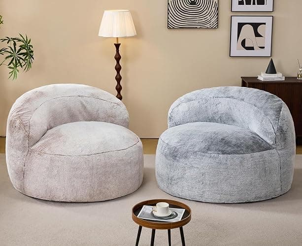 Hobestluk Giant Memory Foam Bean Bag, No-Assembly, Plush Grey Single | High Density Memory Foam, Washable & Removeable Cover, Durable Zipper, Skin Friendly Fabric, Soft Faux Fur, No Assembly thumbnail 7