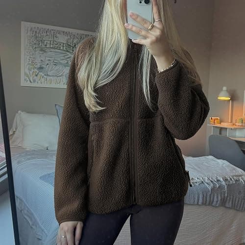Hixiaohe Womens Fuzzy Fleece Jacket Fall Winter Warm Long Sleeve Sherpa Coats Casual Full Zip Up Outerwear with Pockets thumbnail 6