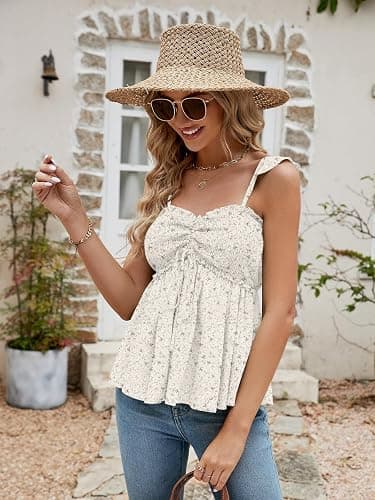 Poetsky Summer Beach Tanks for Women Sexy Going Out Tops Cute Peplum Babydoll Shirts thumbnail 4