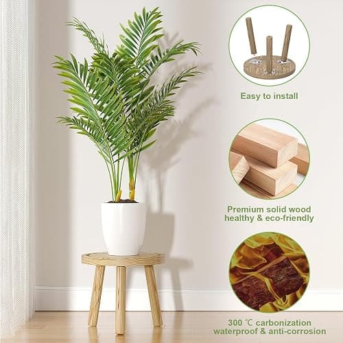 Vecxoty 3-Pack Wood Plant Stands Indoor, Single Plant Stand for 6-12 Inch Pots, Mid-Century Modern Plant Stool, Tall Plant Stand for Large Plants for Living Room, Balcony, Office (Light Brown thumbnail 5