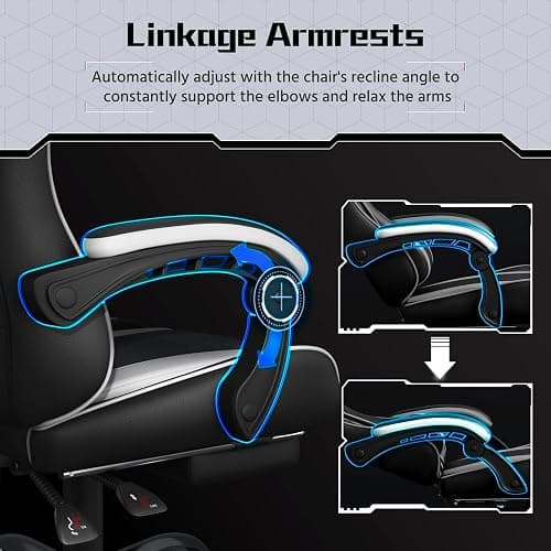 Yaheetech Gaming Chair, Video Game Chair with Massage Lumbar Support and Footrest Height Adjustable Ergonomic Computer Gaming Chair with Swivel Seat and Headrest, Black/White thumbnail 8