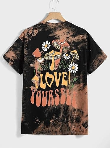 CSDAJIO Women's Trendy Oversized T Shirt Graphic Tee Crewneck Short Sleeve Loose Cute Going Out Summer Tops - Large - Back Mushr Tiedyebrwon thumbnail 4