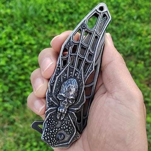 MADSMAUG Pocket Knife, Cool Pocket Folding Knife with 3D Embossed Skull patterns, Great festival Christmas Gift EDC knife For Men Outdoor Survival Camping thumbnail 3