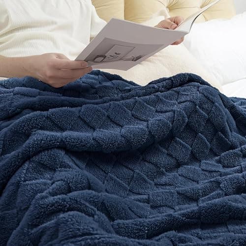 Exclusivo Mezcla 3D Checkered Fleece Throw Blanket for Couch, Navy Blue | Soft Lightweight Fuzzy Blanket, Breathable Cozy Cute Fluffy Blanket for Sofa, Chair, Home Decor, All Season Comfort, 50"x60" thumbnail 6