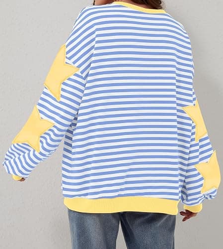 TERIVEEK Women Oversized Striped Color Block Long Sleeve Crew Neck Sweatshirt Casual Loose Pullover Y2K Shirt Top thumbnail 7