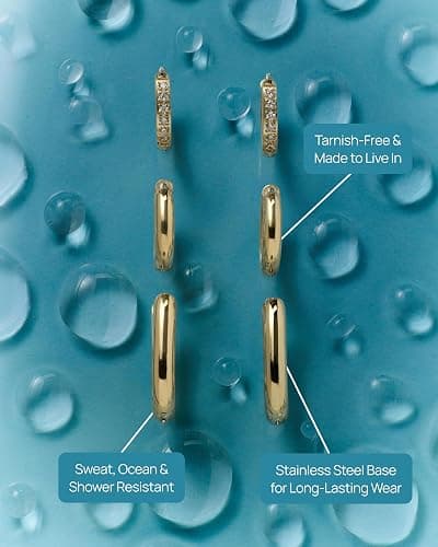 PAVOI Waterproof Huggie Hoop Earrings for Women, Set of 3 Earrings Piercing | Hypoallergenic Earring Pack of 3, Stainless Steel Huggie Hoops with Cubic Zirconia thumbnail 3