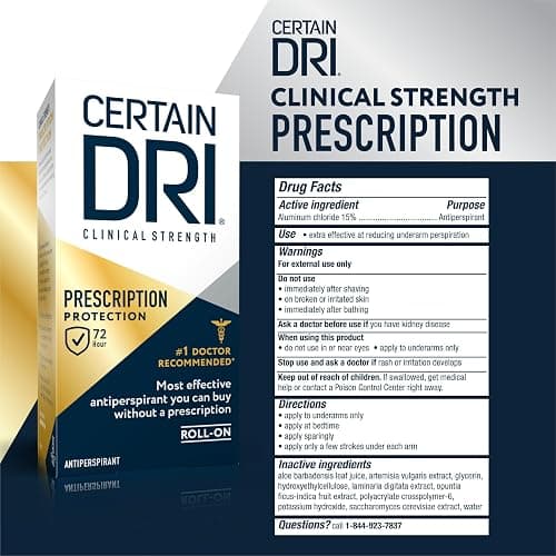 Certain Dri Prescription-Strength Clinical Antiperspirant Roll-On for Hyperhidrosis - 72-Hour Sweat Protection - Fragrance-Free - Doctor-Recommended for Men & Women - 1.2 fl oz thumbnail 6